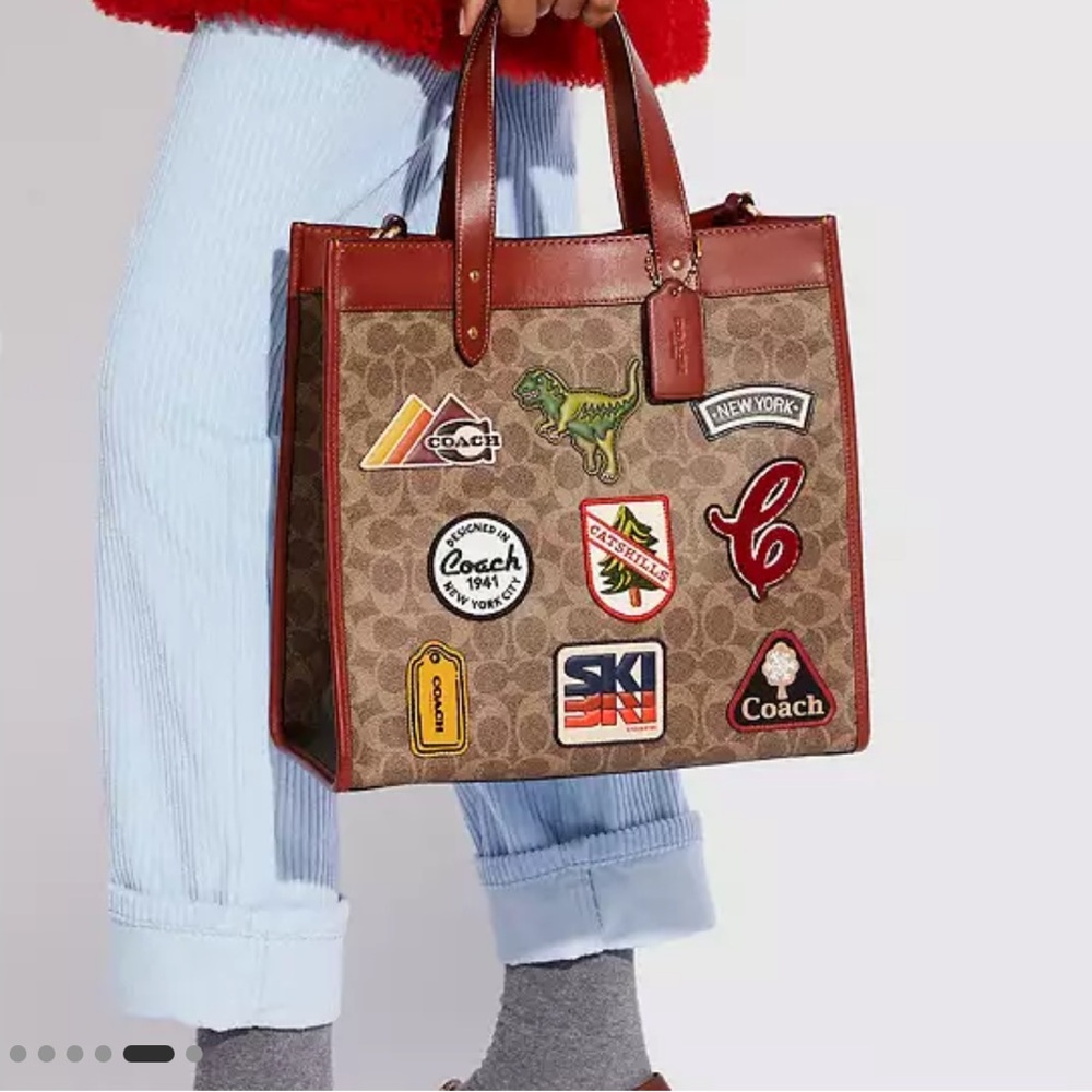 Coach Field Tote in Signature Canvas with Patches